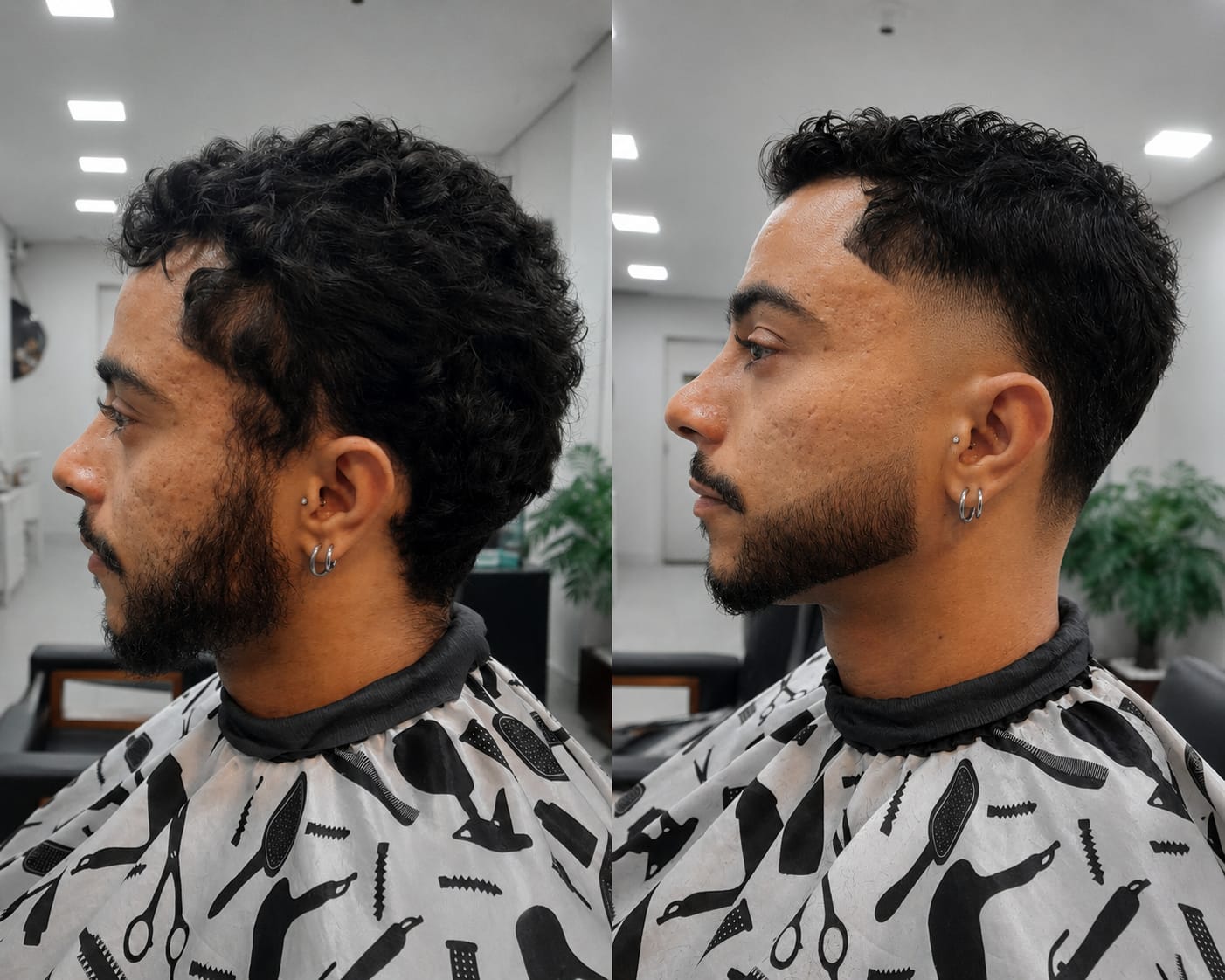 Antes e depois lateral de corte masculino na VIKING