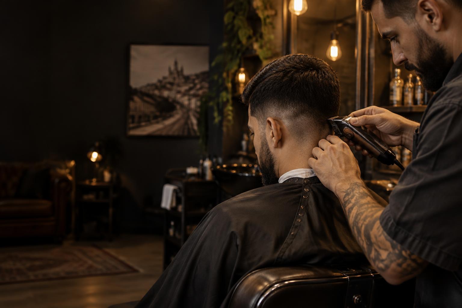 Corte masculino sendo finalizado em barbearia